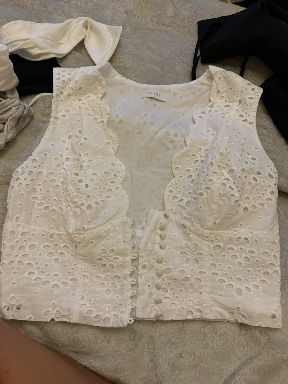 Meshki White Eyelet Button-Front Camisole